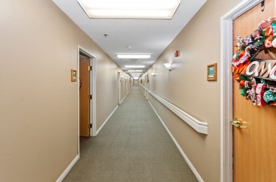 Long hallway with doors