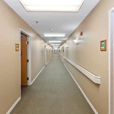 Long hallway with doors